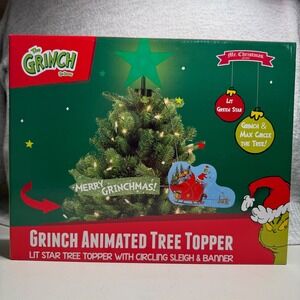 NEW Mr Christmas The Grinch Animated Tree Topper Lighted Star LED Sleigh Banner